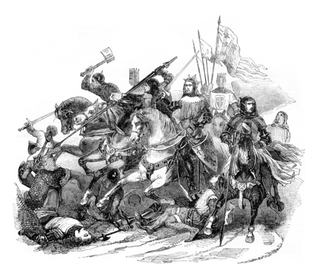 Battle of Bouvines, vintage engraved illustration. Magasin Pittoresque 1844.の写真素材