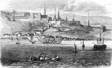 View of the city of Quebec, Canada's capital, vintage engraved illustration. Magasin Pittoresque 1844.の写真素材