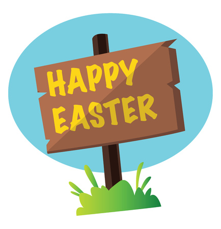 Happy Easter sign in the grass illustration web vector on a white backgroundのイラスト素材