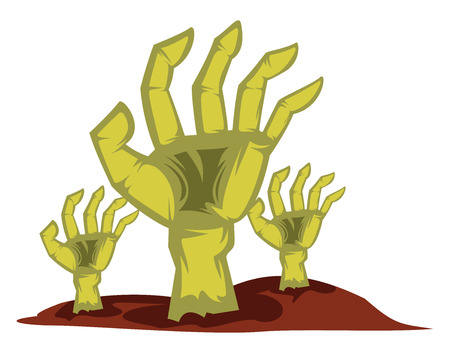 Three yellow hands rising from the ground halloween vector illustratoin on white background.のイラスト素材