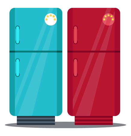 Two refrigerators with five star rating one in blue and other in red colors vector color drawing or illustration.のイラスト素材