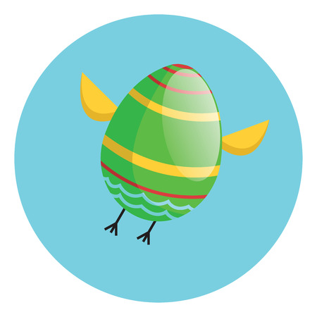 Green Easter egg with chicken wings and legs flying illustration web vector on a white backgroundのイラスト素材
