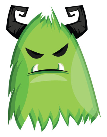 Vector illustration on white background of grumpy green monster with big black horns.のイラスト素材