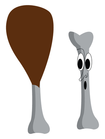 Brown chicken leg and bone with a suprised face vector illustration on white background.のイラスト素材