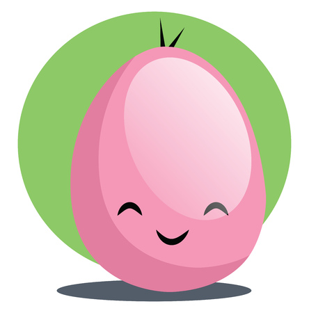 Pink Easter egg smiling in front of a green circle illustration web vector on a white backgroundのイラスト素材