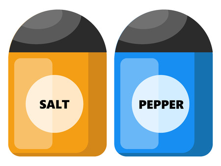 Salt and pepper boxes in blue and yellow colors with black caps vector color drawing or illustration.のイラスト素材