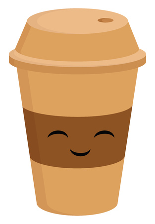 Light brown smiling coffee cup to go vector illustration on white background.のイラスト素材