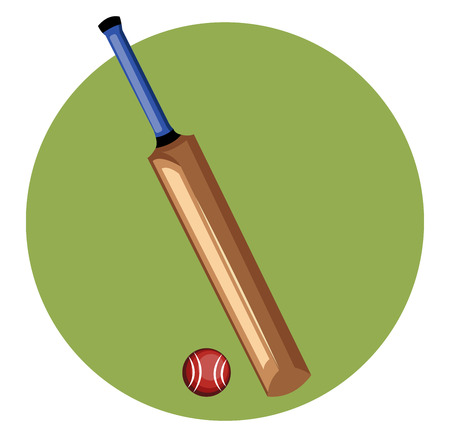 A Cricket bat and ball in brown color designed with handle to hold the bat vector color drawing or illustration.のイラスト素材
