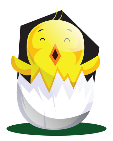Easter chick hatching from egg shell illustrated web vector on white backgroundのイラスト素材