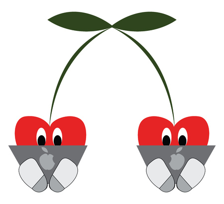 Two cherries working on laptops vector illustration on white background.のイラスト素材