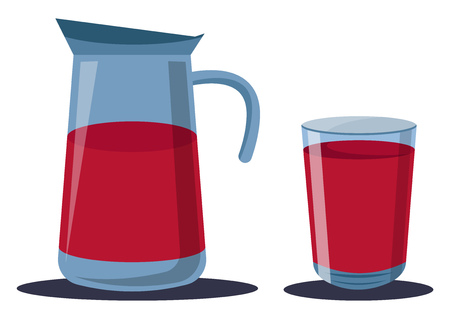 A Juice Jar with glass and juice in it vector color drawing or illustration.のイラスト素材