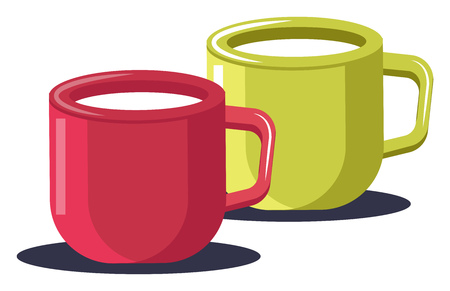 Two tea cups in green and red color to serve tea or coffee vector color drawing or illustration.のイラスト素材