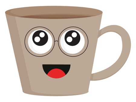 Light brown smiling coffee cup with eye glasses vector illustration on white background.のイラスト素材