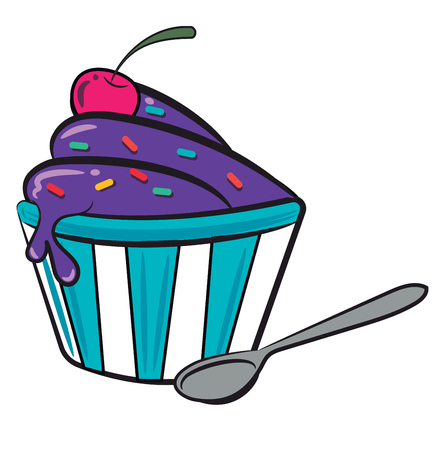 A cup of frozen purple ice-cream with cherry & sprinkle vector color drawing or illustrationのイラスト素材