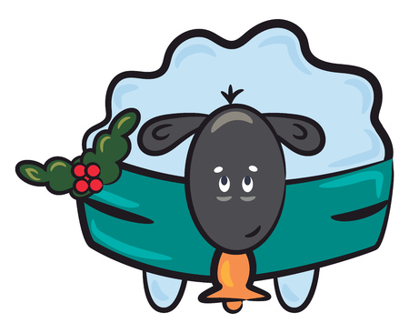 Blue sheep with golden bell & green decoration during festive season vector color drawing or illustrationのイラスト素材