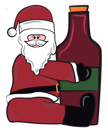 Santa Claus with a unopened bottle of red wine vector color drawing or illustrationのイラスト素材