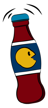 A bottle of unopened cola drink with blue cap it has a blue & white label with a logo on yellow color vector color drawing or illustrationのイラスト素材