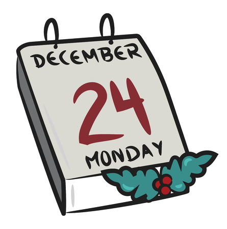 A calendar with beautiful festive decoration showing the date of Christmas eve vector color drawing or illustrationのイラスト素材