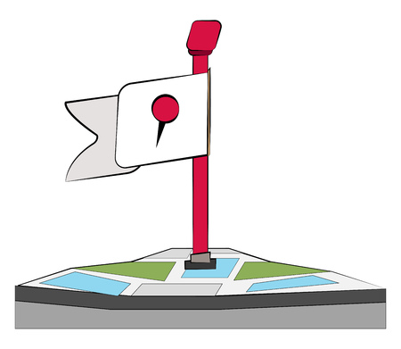 A location marker or post on a map it has red stand & a white flag with logo generally used for gps vector color drawing or illustrationのイラスト素材