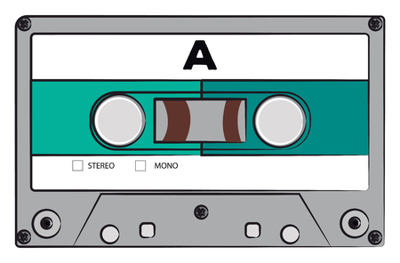 A classic stereo audio cassette with blue label vector color drawing or illustrationのイラスト素材
