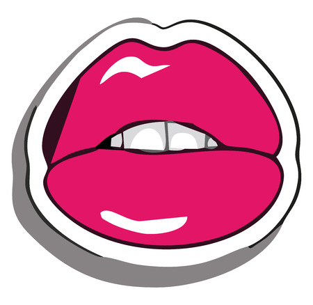 Picture of someone biting her lips painted in red lipstick with white teeth vector color drawing or illustrationのイラスト素材