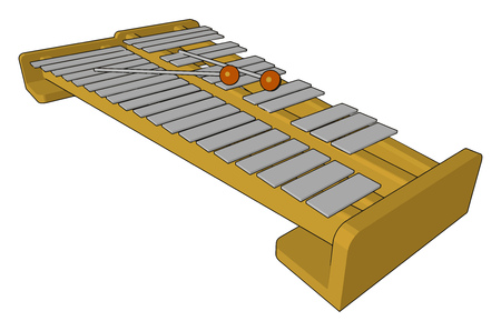 An Indian musical instrument played by stricking with a pair of small spoon shaped wooden hammers Top and bottom boards are made up of plywood or veneer vector color drawing or illustrationのイラスト素材