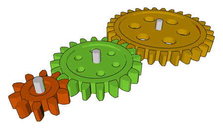 The sprockets are used in bicycles motorcycles cars tracked vehicle and other machinery to transmit rotary motion between two shafts vector color drawing or illustrationのイラスト素材