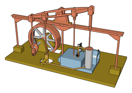 A steam machine is a heat engine that performs mechanical work using steam as its working fluid it uses the force produced by steam pressure vector color drawing or illustrationのイラスト素材