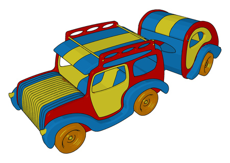 Multicolored toy vehicle with six wheels and boogie to carry something vector color drawing or illustrationのイラスト素材