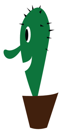 A big nose cactus is looking out from its brown pot vector color drawing or illustrationのイラスト素材