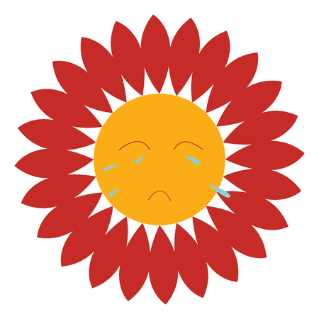 A sad red petal flower with rolling tears from eyes vector color drawing or illustrationのイラスト素材