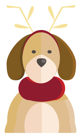 A dog with horn costume and red scarf on neck vector color drawing or illustrationのイラスト素材