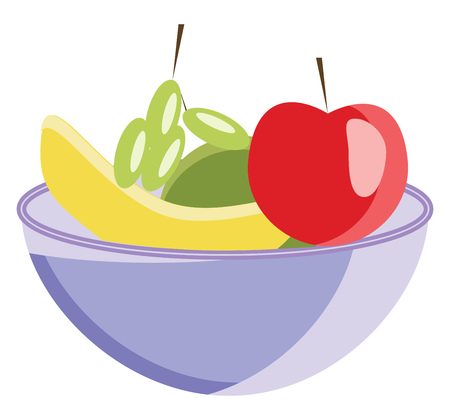 A basket full of various fruits like apple banana pears and grapes vector color drawing or illustrationのイラスト素材