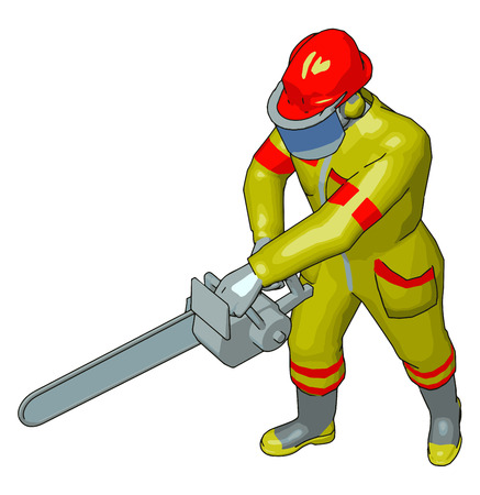 A worker with its full uniform cutting some thing with a hand cutter very efficiently vector color drawing or illustrationのイラスト素材