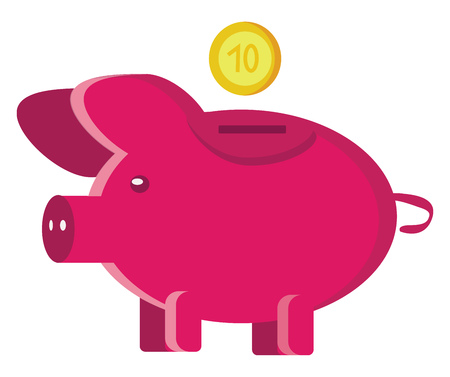 A pink piggy bank with a dropping coin value of ten in the background depicting investment vector color drawing or illustrationのイラスト素材