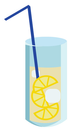 A glass of lemon drink with ice is served with a straw vector color drawing or illustrationのイラスト素材