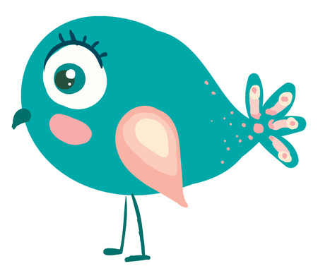 A blue bird with colorful wings and designer tail in the back vector color drawing or illustrationのイラスト素材