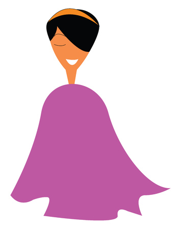 A young girl wearing a brown headband and pink poncho dress vector color drawing or illustrationのイラスト素材