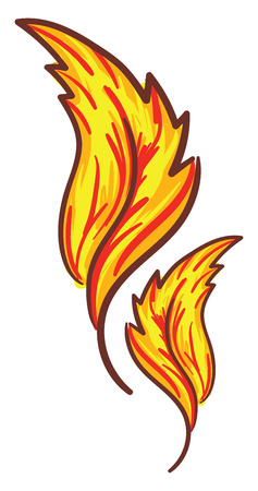 Two bight yellow and red colorful feather vector color drawing or illustrationのイラスト素材