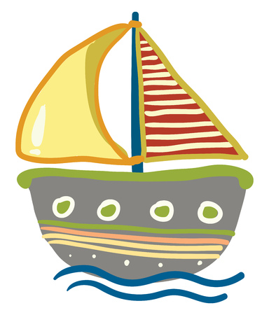 Drawing of a beautiful colorful small sailing boat vector color drawing or illustrationのイラスト素材