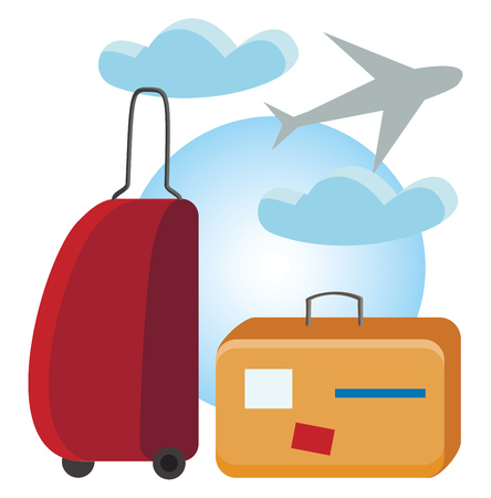 Clipart depicting holiday with travel bags flight and globe vector color drawing or illustrationのイラスト素材