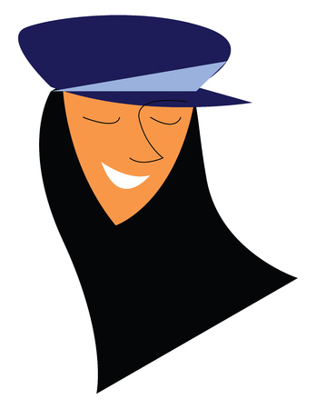 Clipart of a long haired girl wearing a smart blue cap vector color drawing or illustrationのイラスト素材