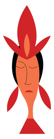 A beautiful girl with red petal shaped earrings and head ornament vector color drawing or illustrationのイラスト素材