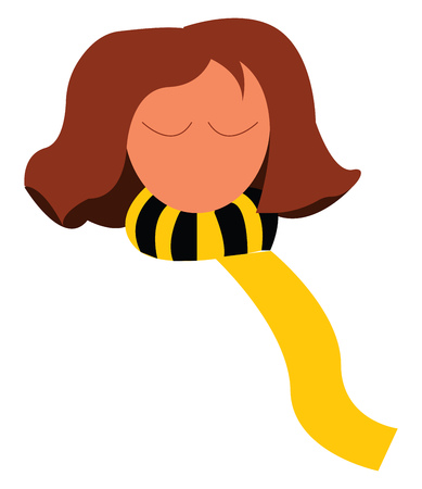 A girl with brown wavy short hair is wearing a black and yellow neck scarf vector color drawing or illustrationのイラスト素材