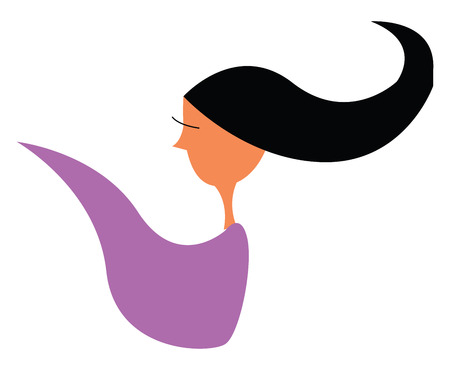 A girl's long black hair is blowing in the wind vector color drawing or illustrationのイラスト素材