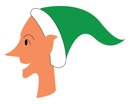 A happy face of elf is wearing white and green hat vector color drawing or illustrationのイラスト素材