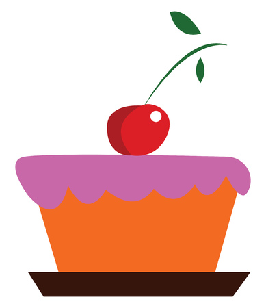 A yummy pink fondant cake with cherry decoration vector color drawing or illustrationのイラスト素材
