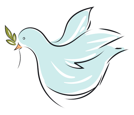 Vector illustration on white background of a light blue dove with an olive branchのイラスト素材
