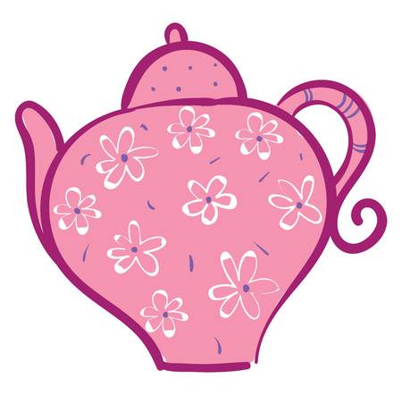 Pink teapot with white flowers vector illustration on white backgroundのイラスト素材