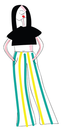 Woman in pants on stripes illustration color vector on white backgroundのイラスト素材